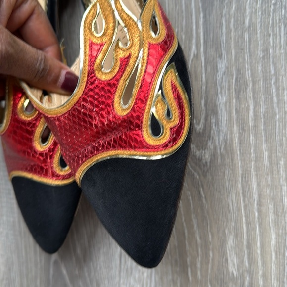 CHARLOTTE OLYMPIA Black Suede And Red Snake-printed Leather mules Size 37/7 - Picture 4 of 11